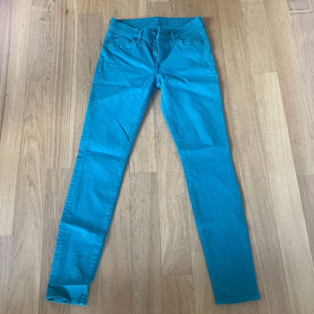Seven For All Mankind Teal Skinny Twill Jeans Stretch Womens Size 27